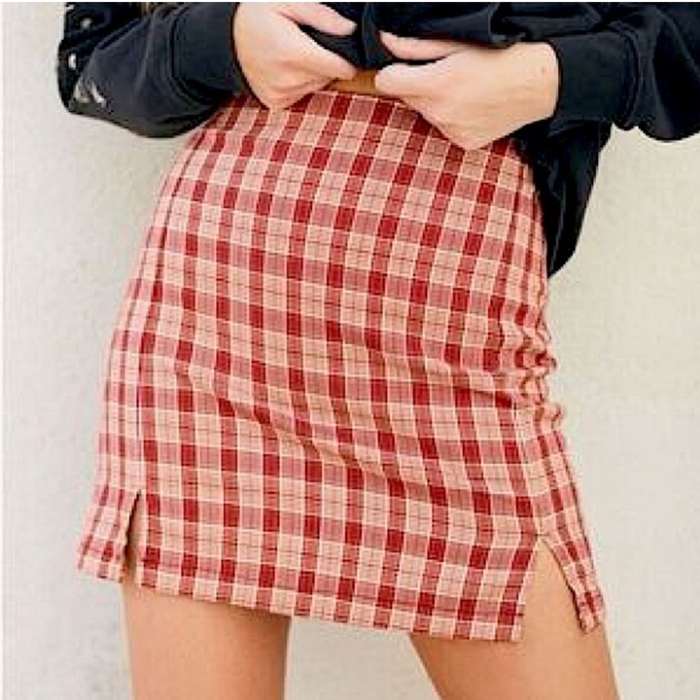 Brandy Melville Plaid Red Mini Skirt